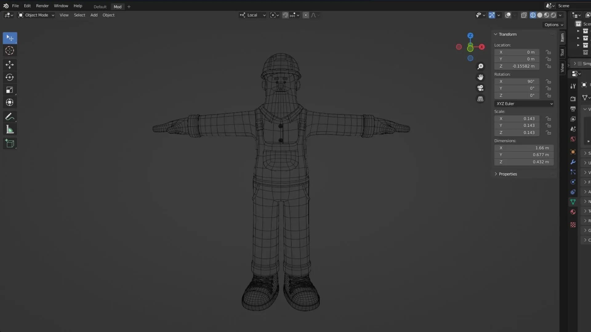 Solar Power Worker Character low-poly quad topology wireframe mesh